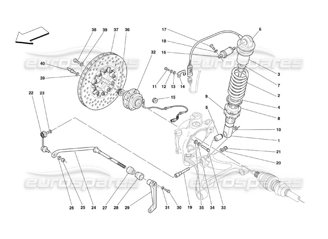 ferrari 360 challenge stradale suspension arrière - amortisseur et disque de frein schéma des pièces