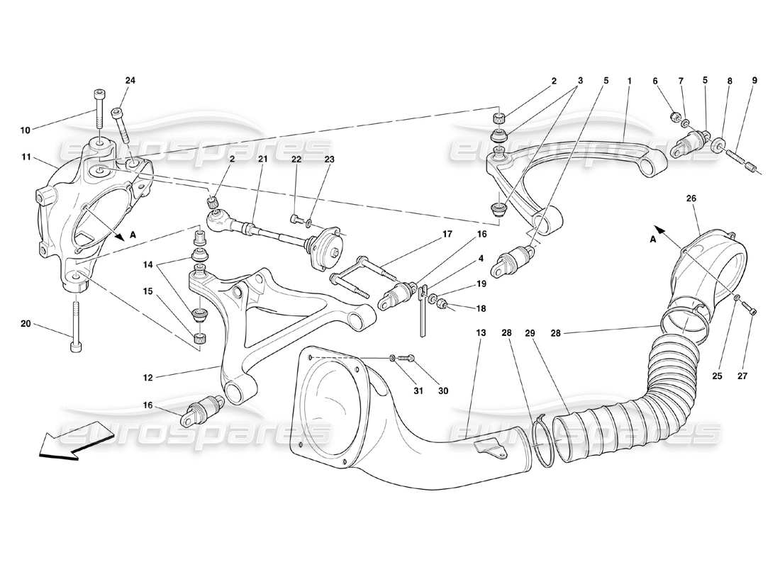 ferrari 360 challenge (2000) suspension arrière - diagramme des pièces des triangles