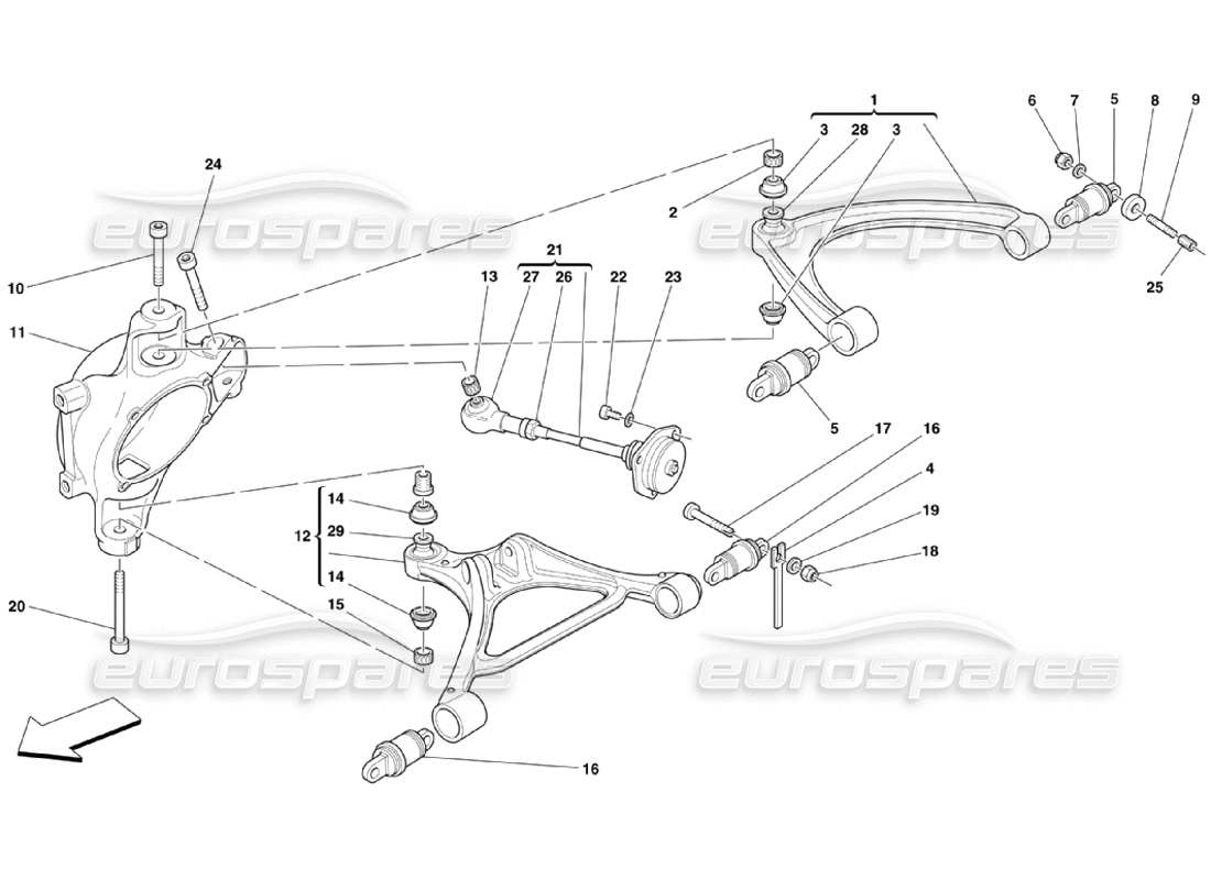 ferrari 360 challenge stradale suspension arrière - triangles schéma des pièces