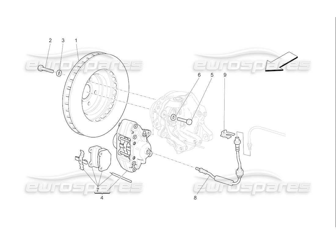 maserati qtp. (2006) 4.2 f1 schéma des pièces des dispositifs de freinage sur les roues arrière