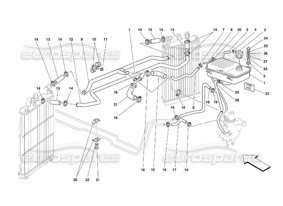 ferrari 355 (5.2 motronic) système de refroidissement - schéma des pièces nourice