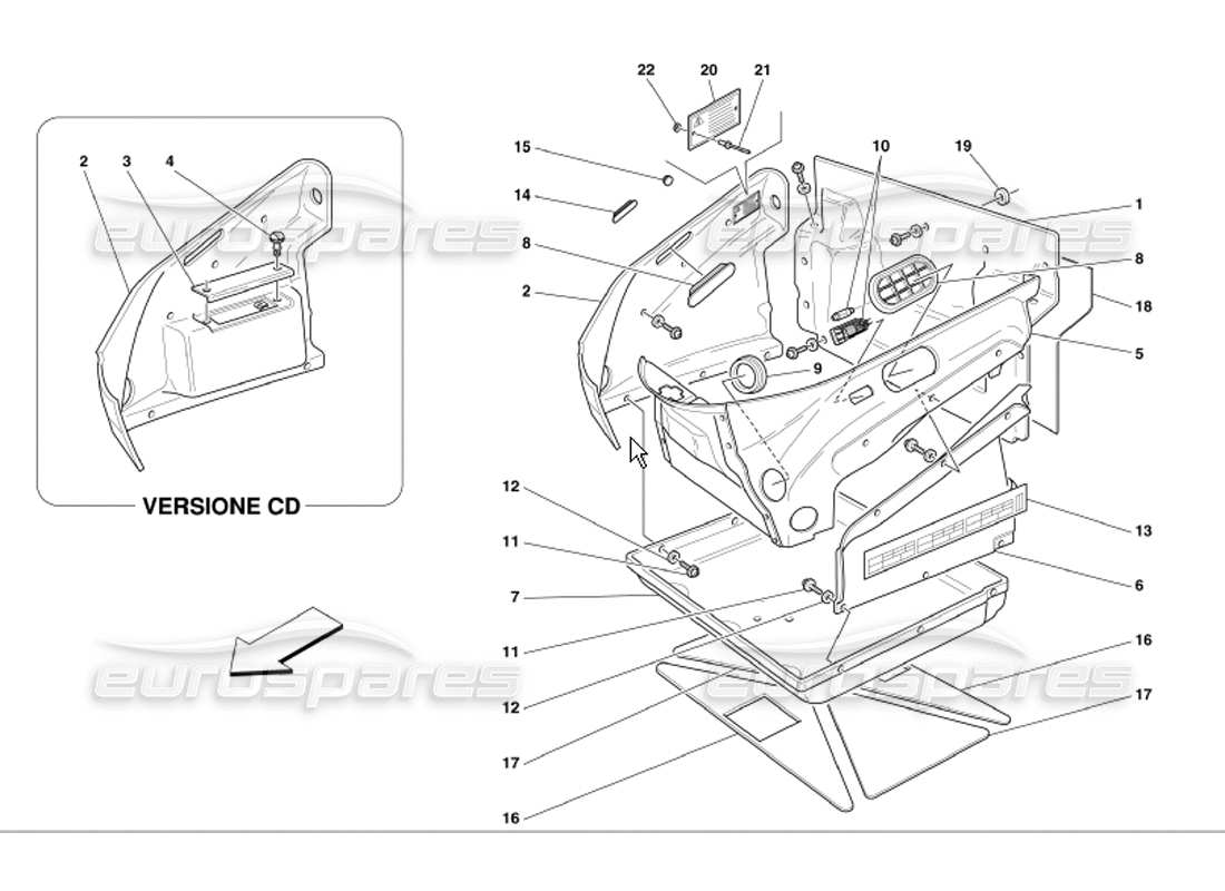 ferrari 360 modena schéma des pièces des garnitures du compartiment avant