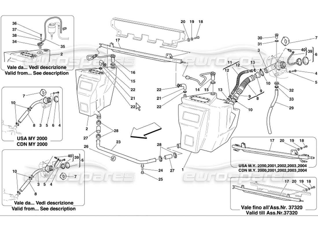 ferrari 360 modena réservoirs de carburant et syndicat schéma des pièces