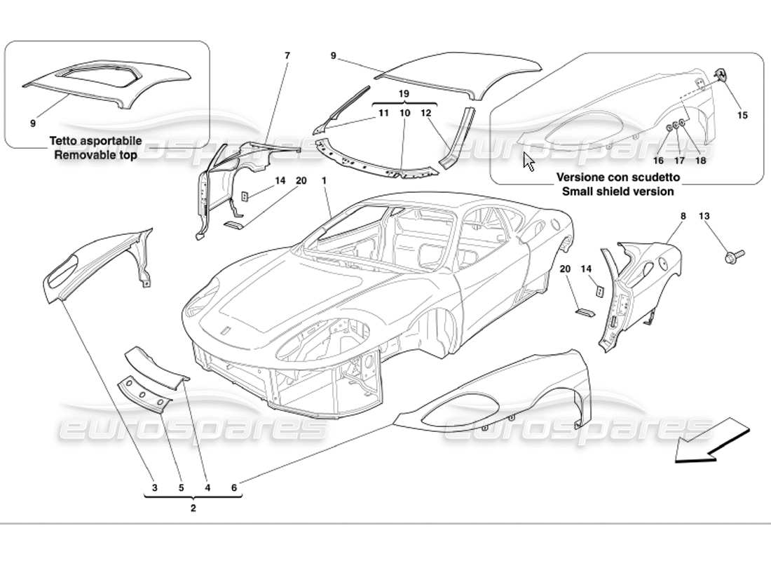 ferrari 360 modena garnitures extérieures du corps schéma des pièces