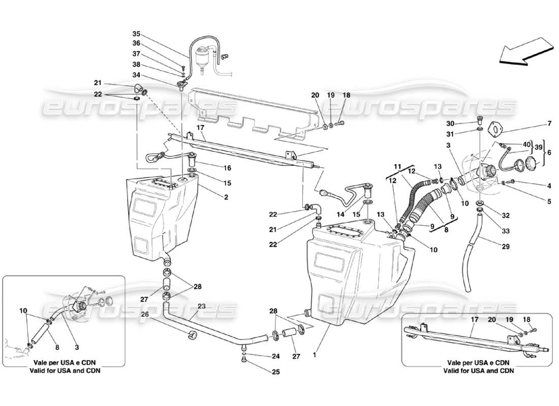 ferrari 360 challenge stradale réservoirs de carburant et schéma des pièces d'union