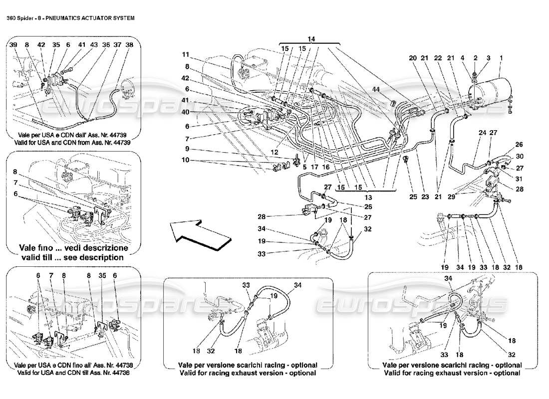 ferrari 360 spider système d'actionneur pneumatique schéma des pièces