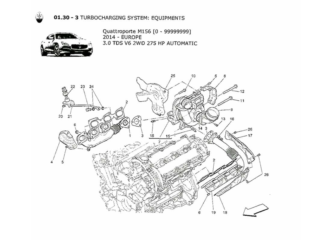 maserati qtp. v6 3.0 tds 275bhp 2014 système de suralimentation : équipements schéma des pièces