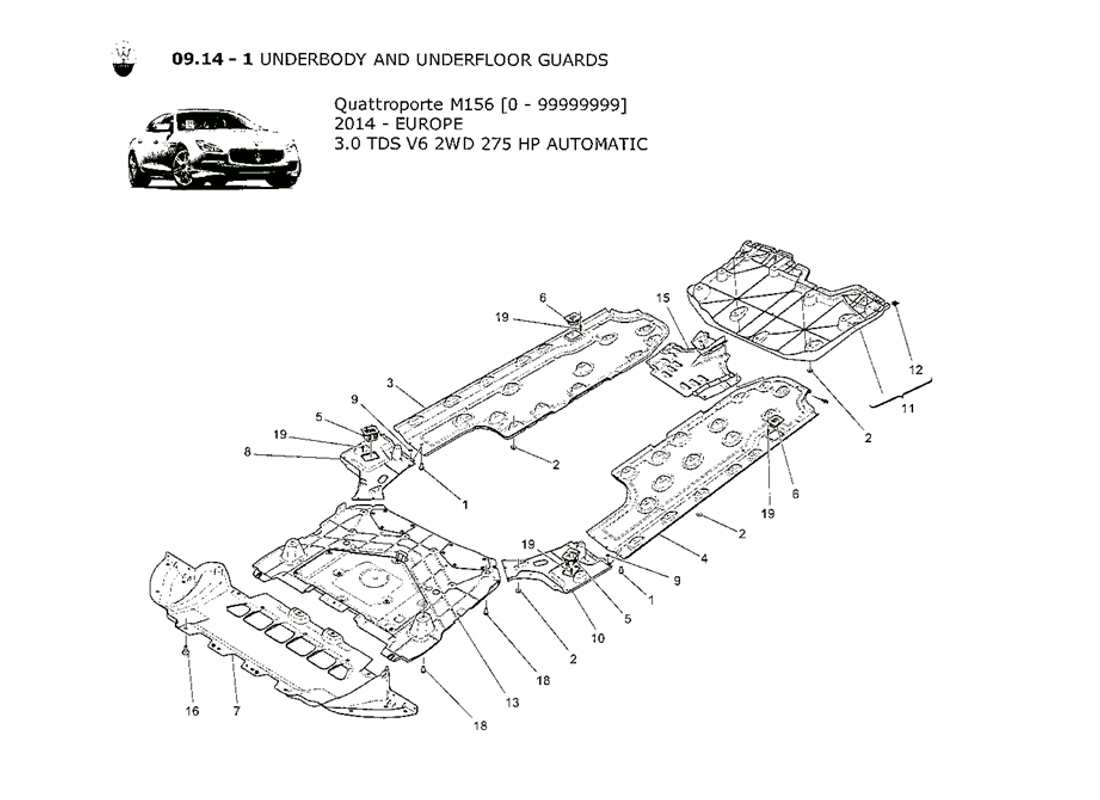 maserati qtp. v6 3.0 tds 275bhp 2014 schéma des pièces du soubassement et des protections de soubassement