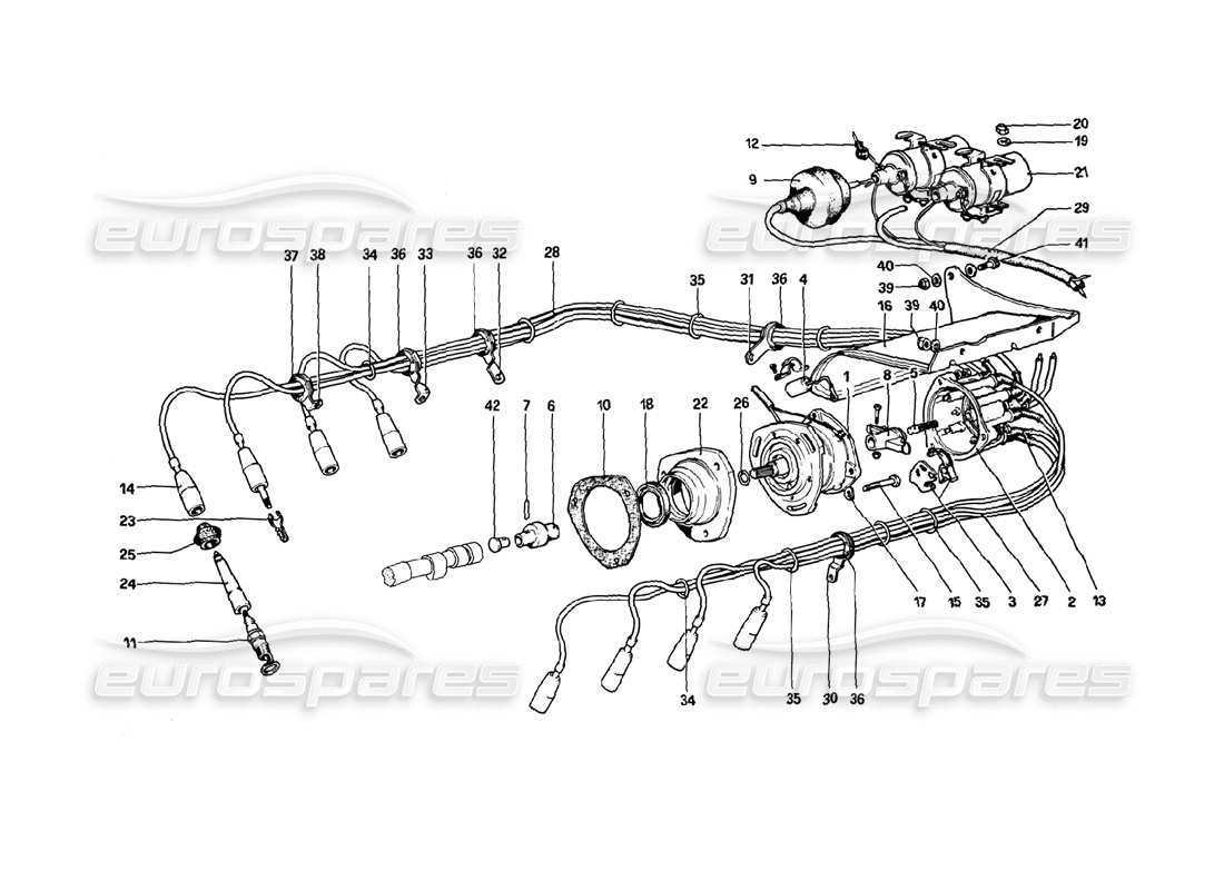 ferrari 308 gtb (1980) schéma des pièces d'allumage du moteur