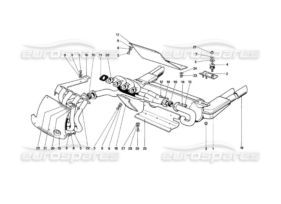 ferrari 308 (1981) gtbi/gtsi système d'échappement schéma des pièces