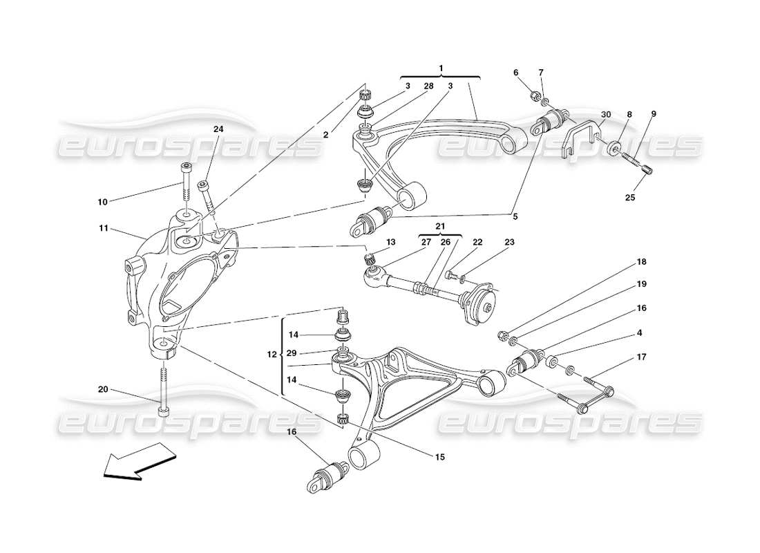 ferrari 430 challenge (2006) suspension arrière - diagramme des pièces des triangles