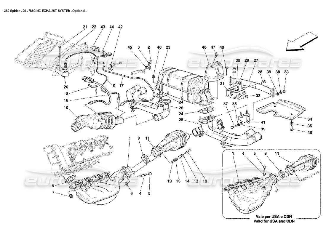 ferrari 360 spider système d'échappement de course schéma des pièces