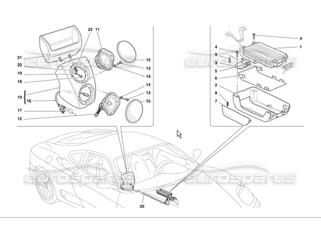 ferrari 360 modena système d'amplificateur radio schéma des pièces