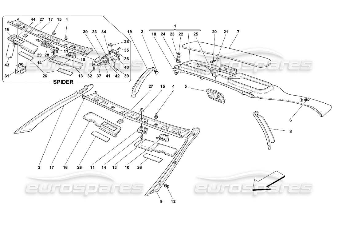 ferrari 355 (2.7 motronic) garnitures de toit schéma des pièces