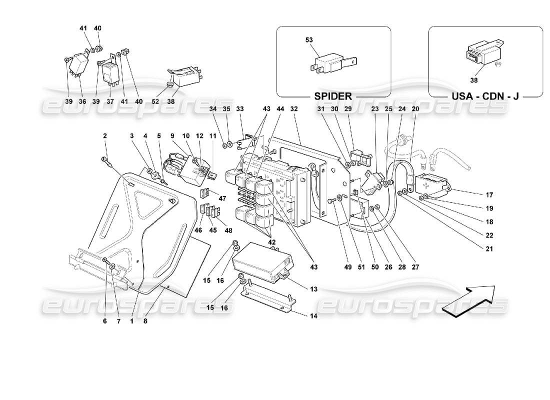 ferrari 355 (2.7 motronic) tableaux électriques - schéma des pièces de l'habitacle
