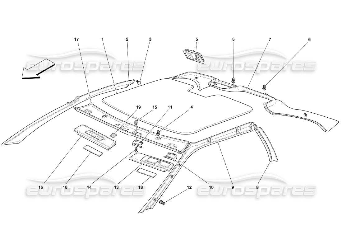 ferrari 355 (5.2 motronic) garnitures de toit schéma des pièces