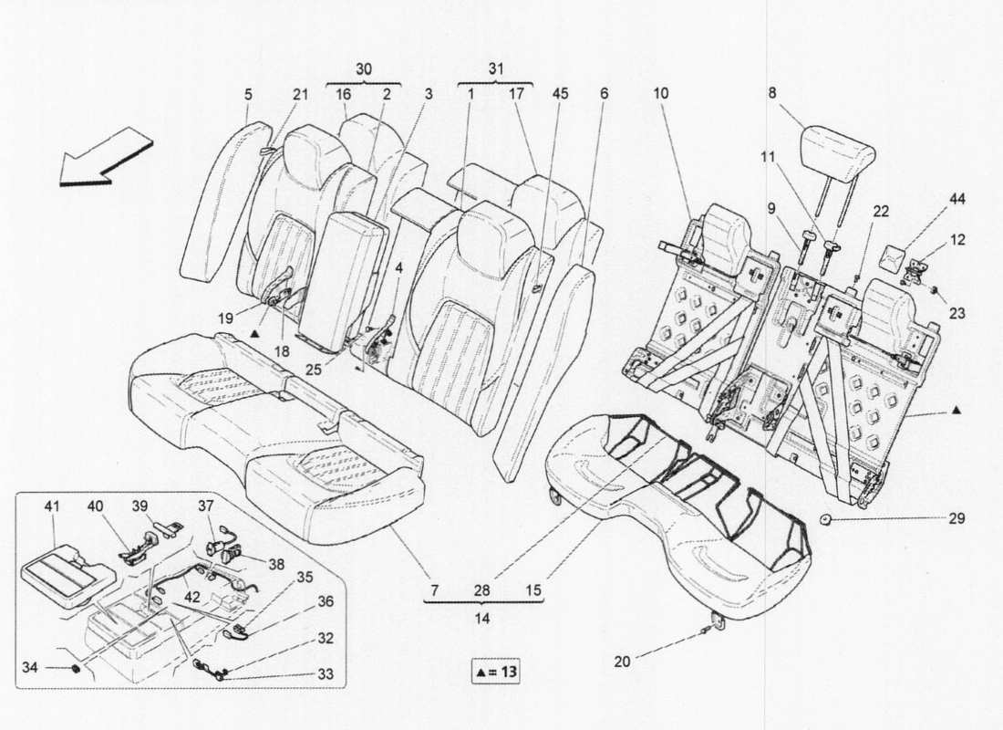 maserati qtp. v6 3.0 tds 275bhp 2017 sièges arrière : diagramme de pièces des panneaux de garniture
