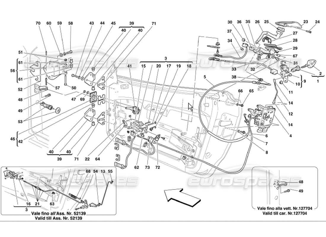 ferrari 360 modena schéma des pièces du contrôle d'ouverture des portes et des charnières