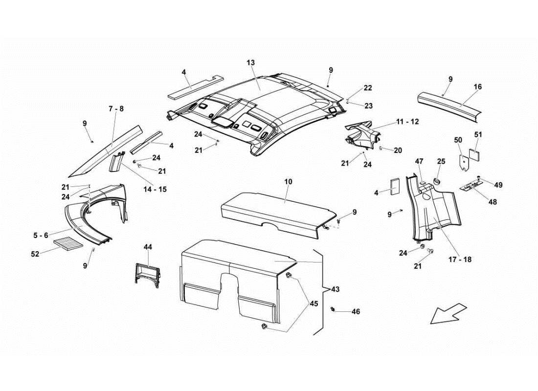 lamborghini gallardo sts ii sc garnitures de l'habitacle schéma des pièces