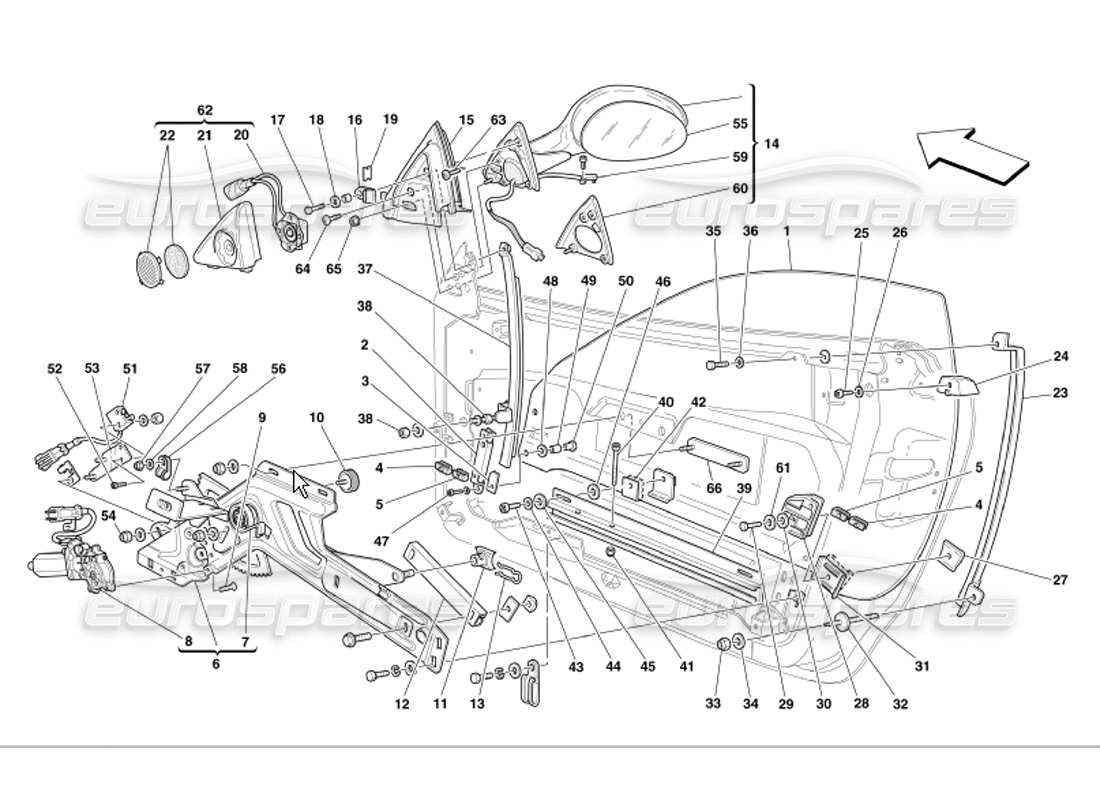 ferrari 360 modena schéma des pièces des vitres électriques et des rétroviseurs des portes