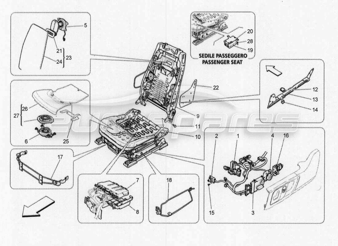 maserati qtp. v8 3.8 530bhp 2014 auto sièges avant : schéma des pièces mécaniques et électroniques