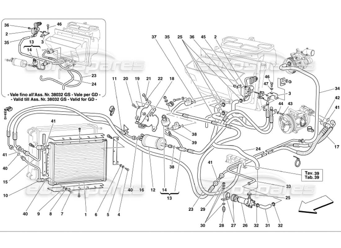 ferrari 360 modena système de conditionnement d'air schéma des pièces