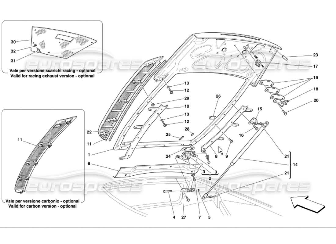 ferrari 360 modena schéma des pièces du capot moteur