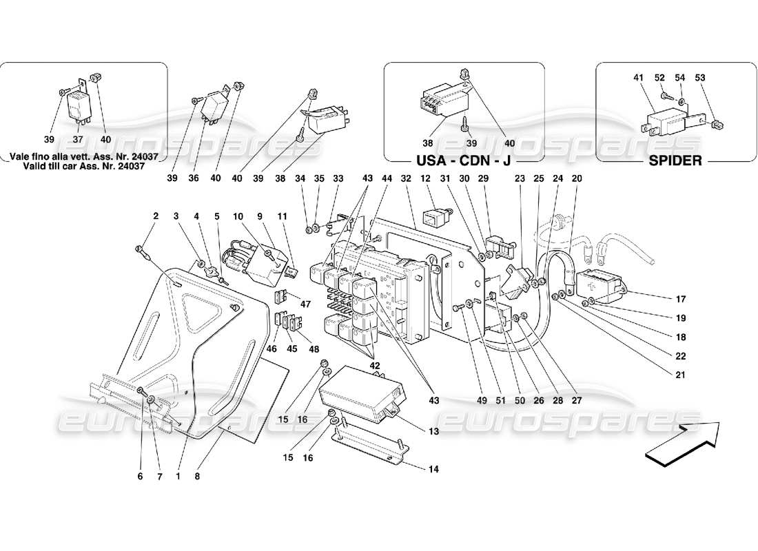 ferrari 355 (5.2 motronic) tableaux électriques - compartiment passagers schéma des pièces