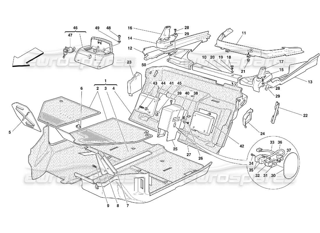 ferrari 355 (5.2 motronic) schéma des pièces des tapis de l'habitacle