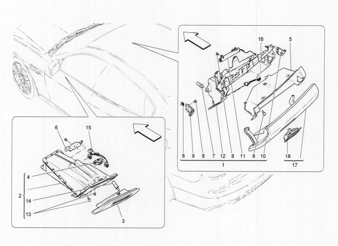 maserati qtp. v6 3.0 bt 410bhp 2015 diagramme des pièces de la boîte à gants du tableau de bord