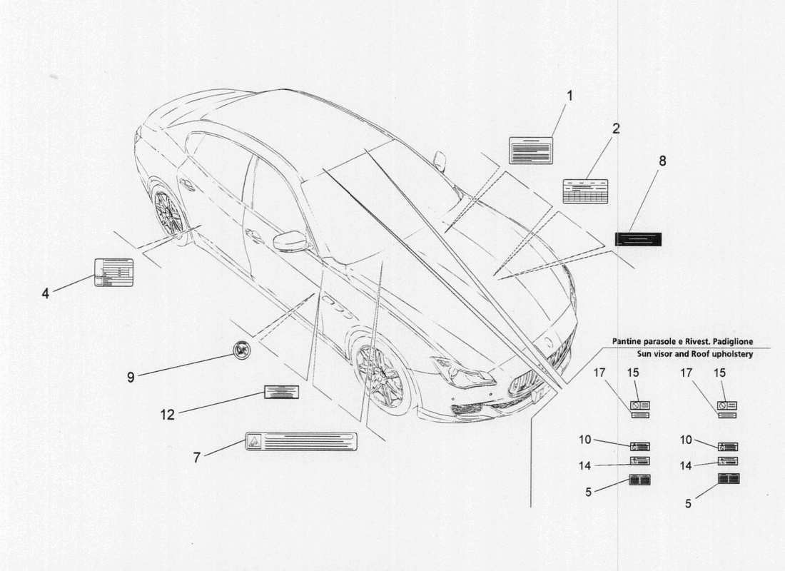 maserati qtp. v6 3.0 tds 275bhp 2017 diagramme de pièces d'autocollants et d'étiquettes