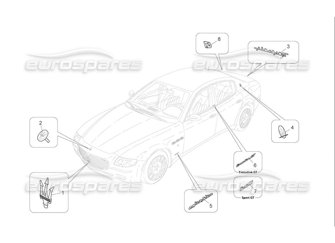 maserati qtp. (2006) 4.2 f1 diagramme des pièces des garnitures, marques et symboles