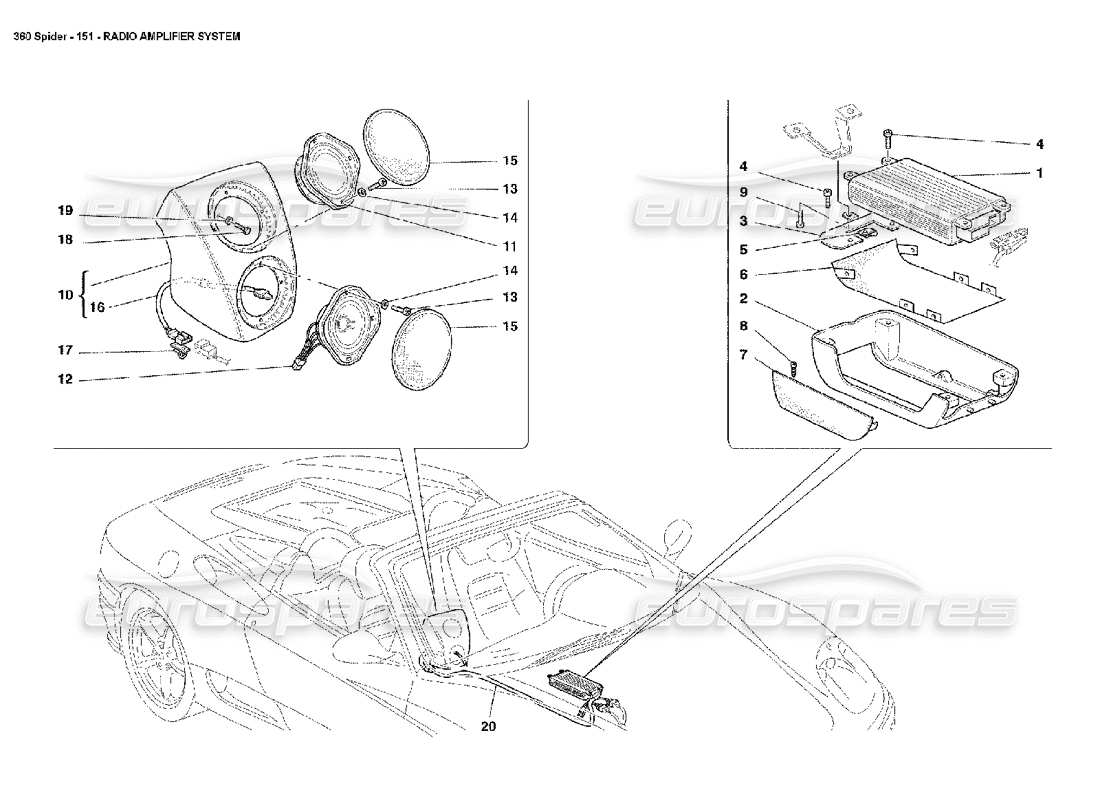 ferrari 360 spider système d'amplificateur radio schéma des pièces