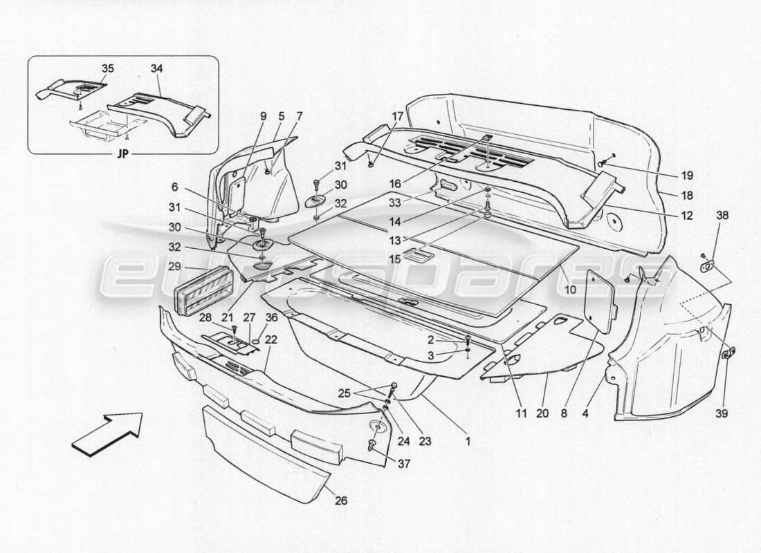maserati granturismo special edition schéma des pièces des tapis de coffre à bagages