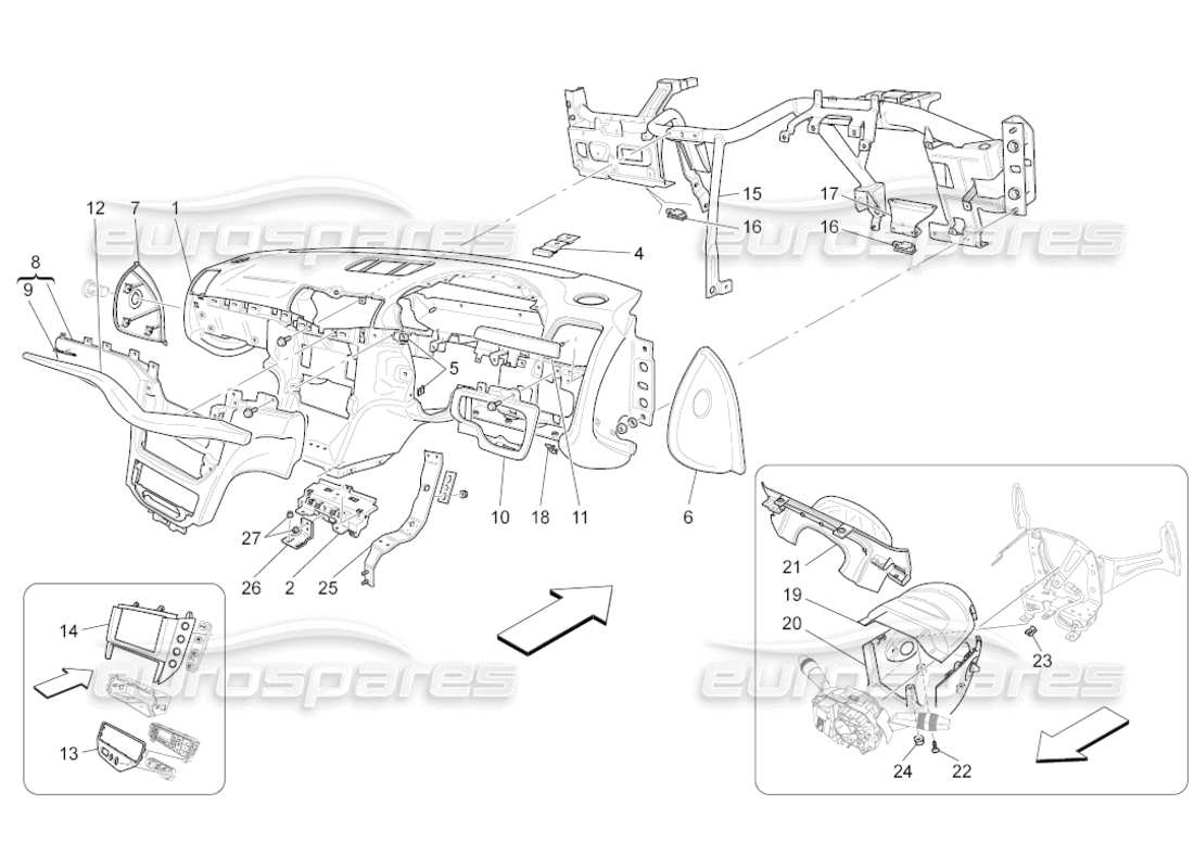 maserati grancabrio (2010) 4.7 schéma des pièces de l'unité du tableau de bord