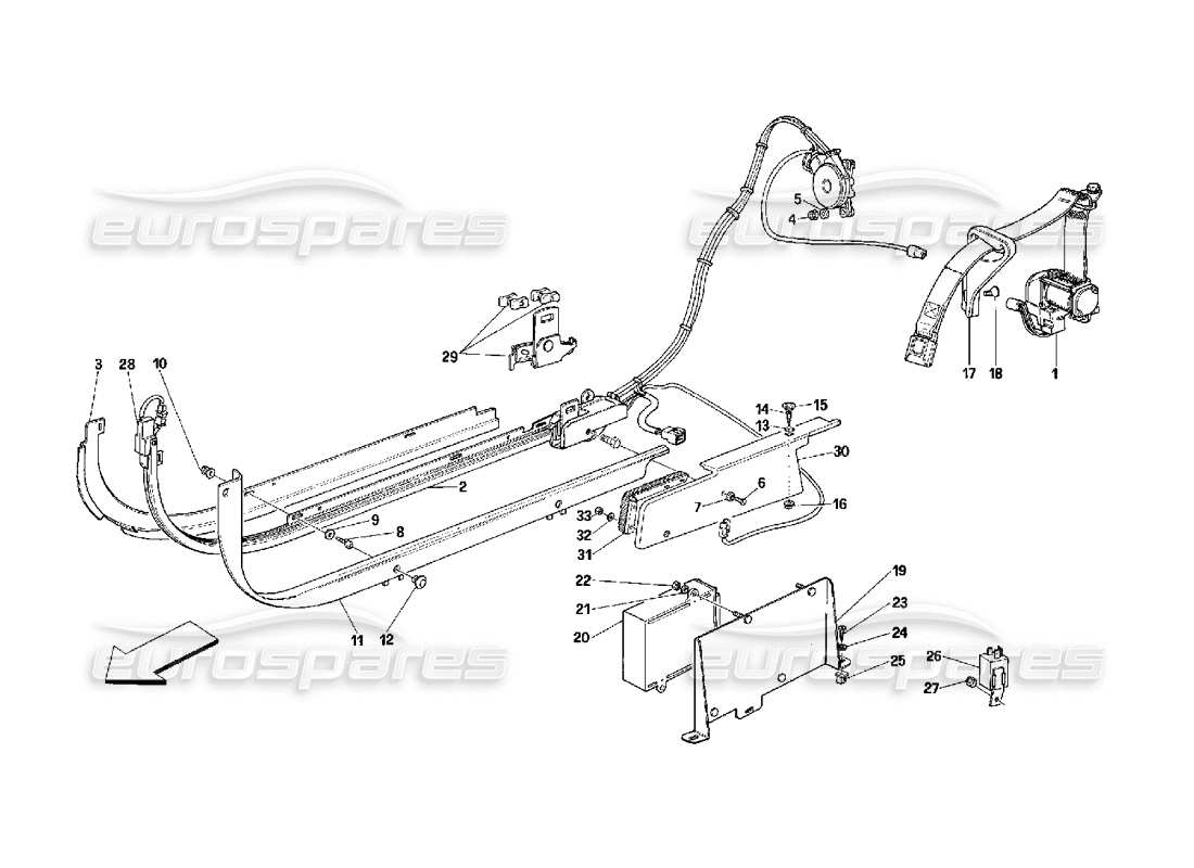 ferrari 348 (2.7 motronic) système de ceintures de sécurité passives schéma des pièces