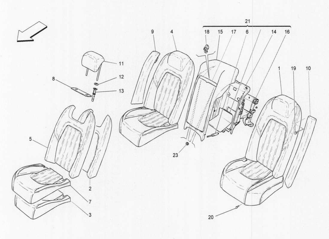 maserati qtp. v6 3.0 tds 275bhp 2017 sièges arrière : diagramme de pièces des panneaux de garniture
