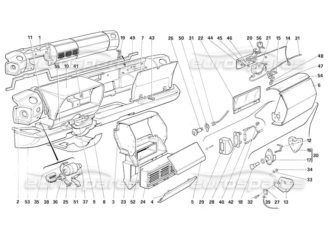 ferrari testarossa (1987) tableau de bord (pour la version américaine my 1987) schéma des pièces