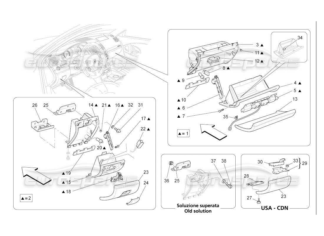 maserati qtp. (2007) 4.2 auto diagramme des pièces des boîtes à gants