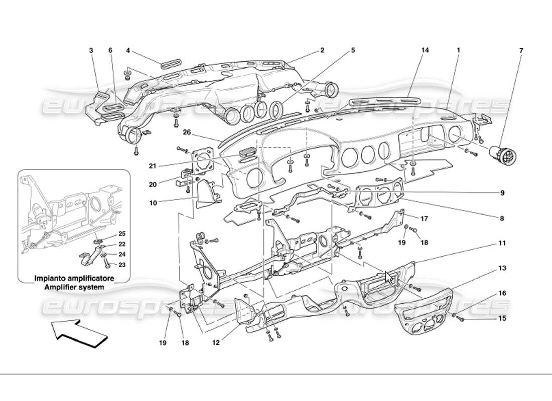 ferrari 360 modena tableau de bord schéma des pièces