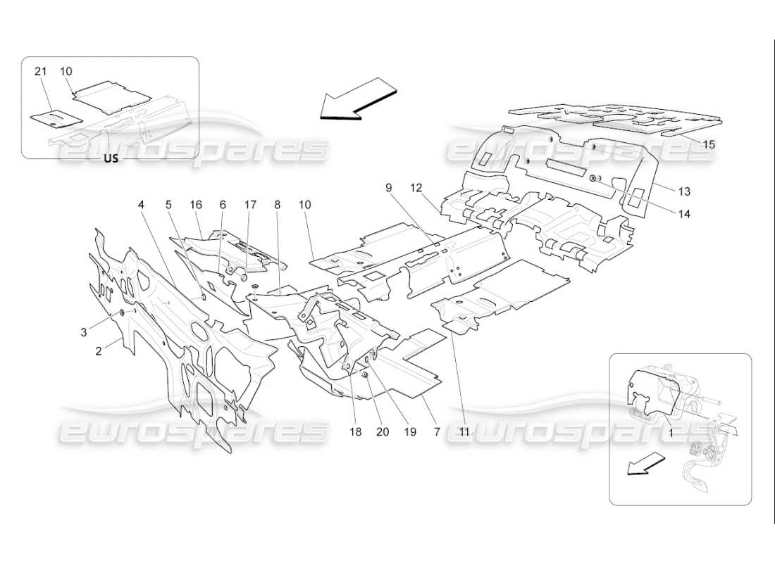 maserati qtp. (2007) 4.2 f1 panneaux d'insonorisation à l'intérieur du schéma des pièces du véhicule