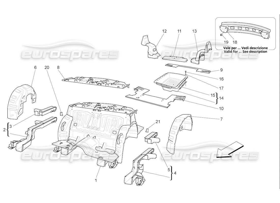 maserati qtp. (2006) 4.2 f1 cadres structurels arrière et panneaux en tôle schéma des pièces