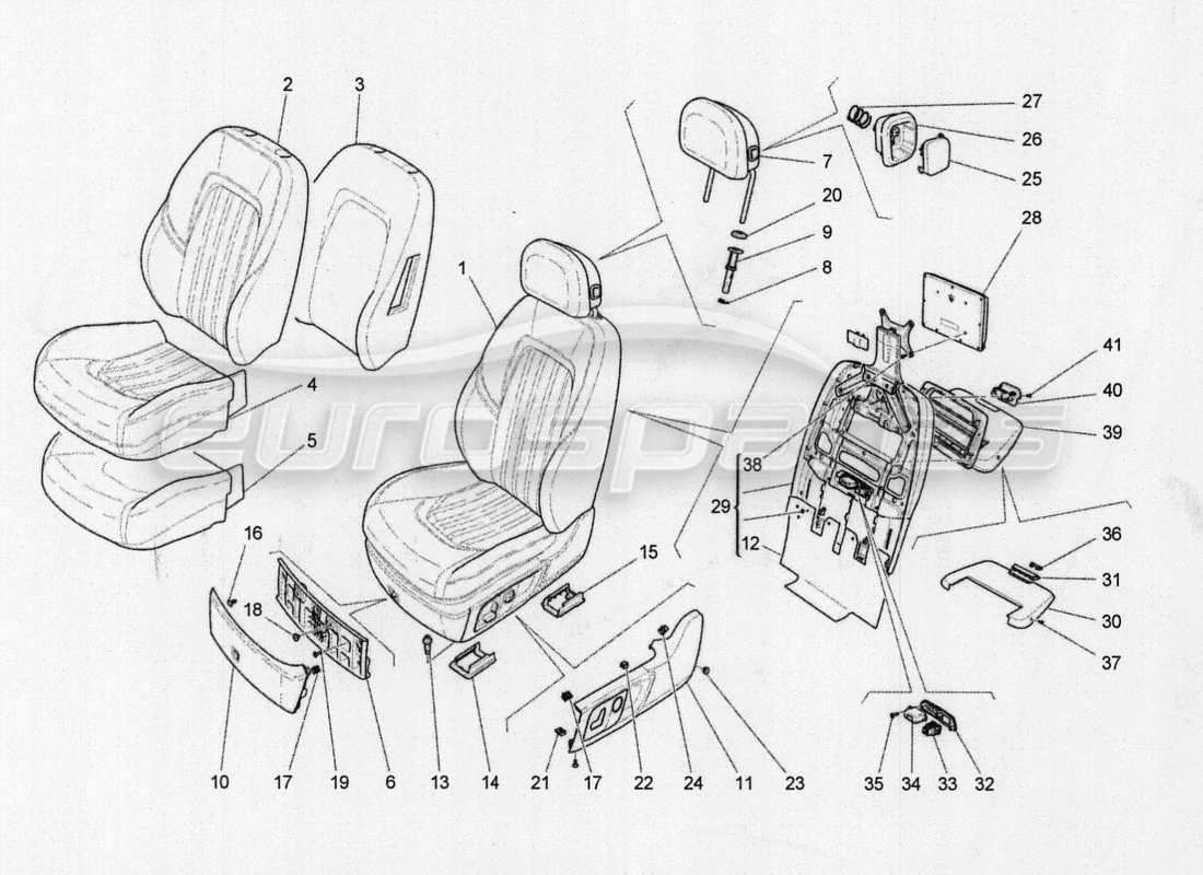 maserati qtp. v8 3.8 530bhp auto 2015 sièges avant : diagramme de pièces des panneaux de garniture