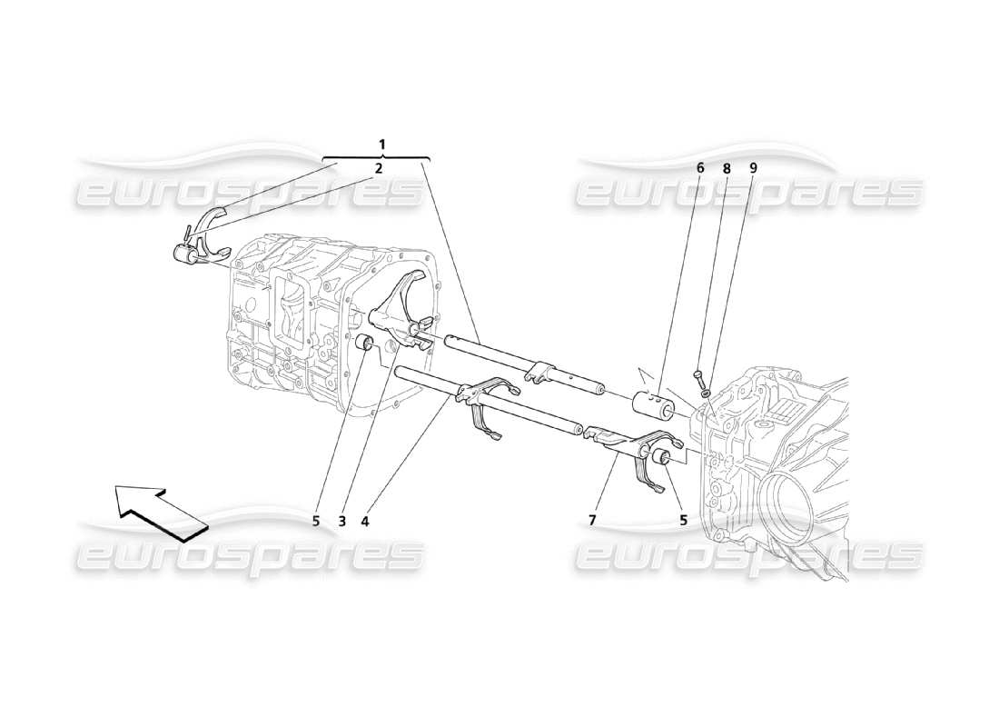 maserati qtp. (2003) 4.2 diagramme des pièces des commandes intérieures de la boîte de vitesses