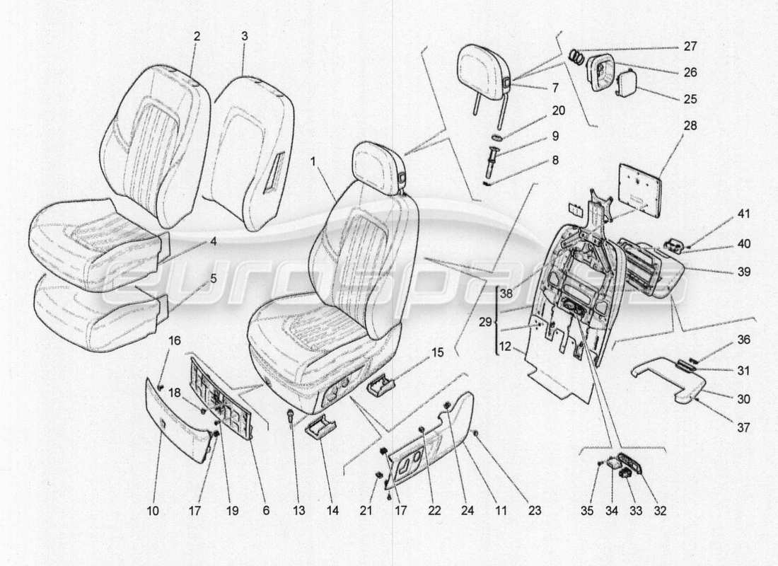 maserati qtp. v8 3.8 530bhp 2014 auto sièges avant : diagramme de pièces des panneaux de garniture