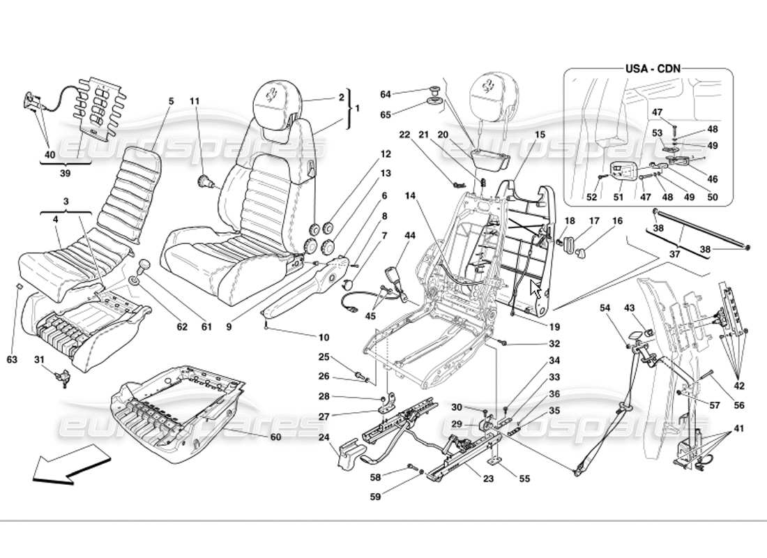 ferrari 360 modena schéma des pièces des ceintures de sécurité manuelles