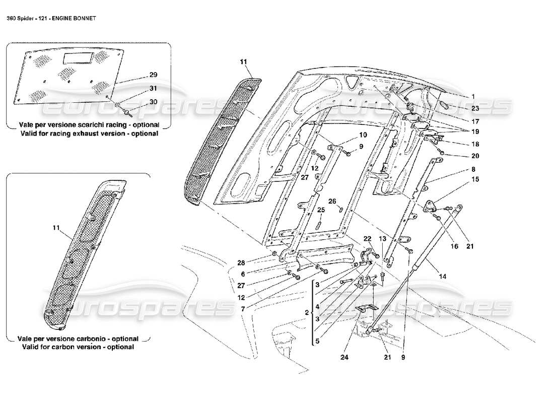 ferrari 360 spider capot moteur schéma des pièces
