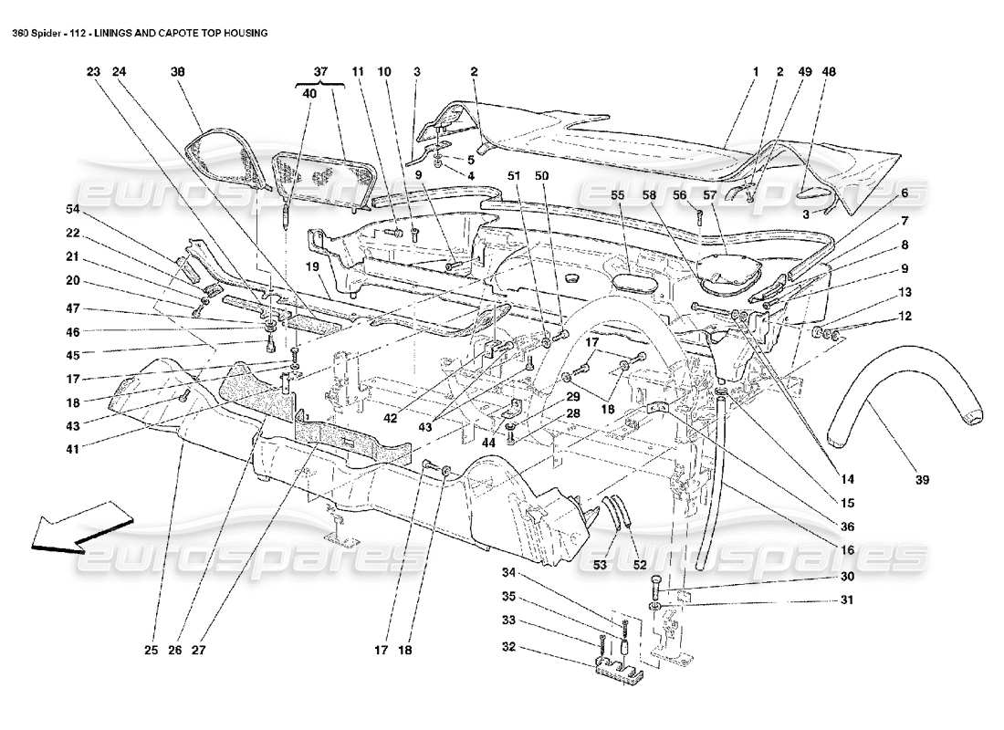 ferrari 360 spider doublures et boîtier supérieur capote schéma des pièces