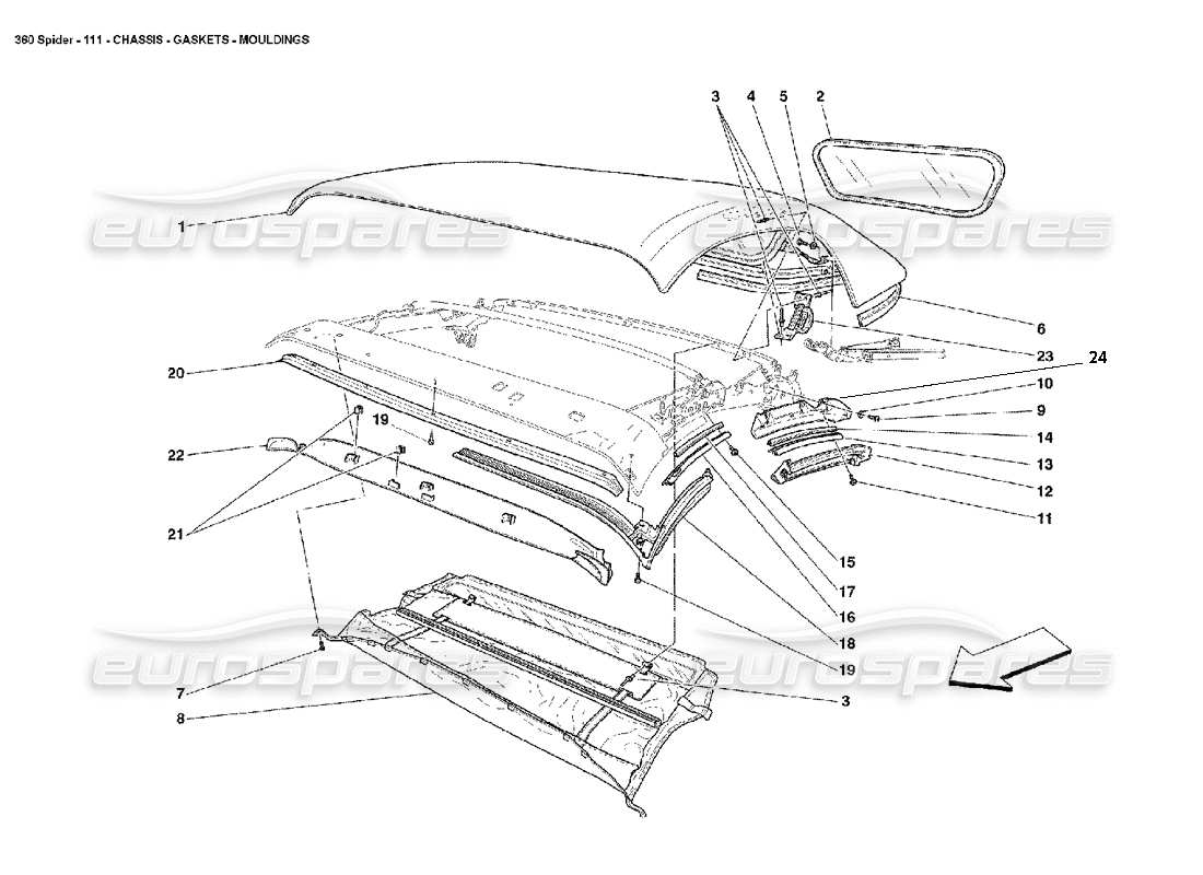 ferrari 360 spider châssis - joints - moulures schéma des pièces