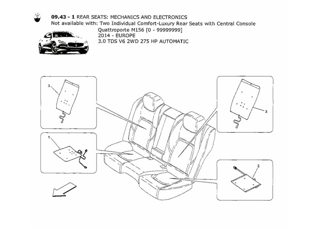maserati qtp. v6 3.0 tds 275bhp 2014 sièges arrière : schéma des pièces mécaniques et électroniques